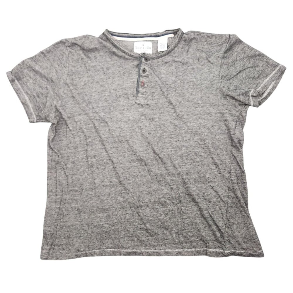 Thread & Cloth Striped Henley Short Sleeve Shirt Top Small 100% Cotton Cropped